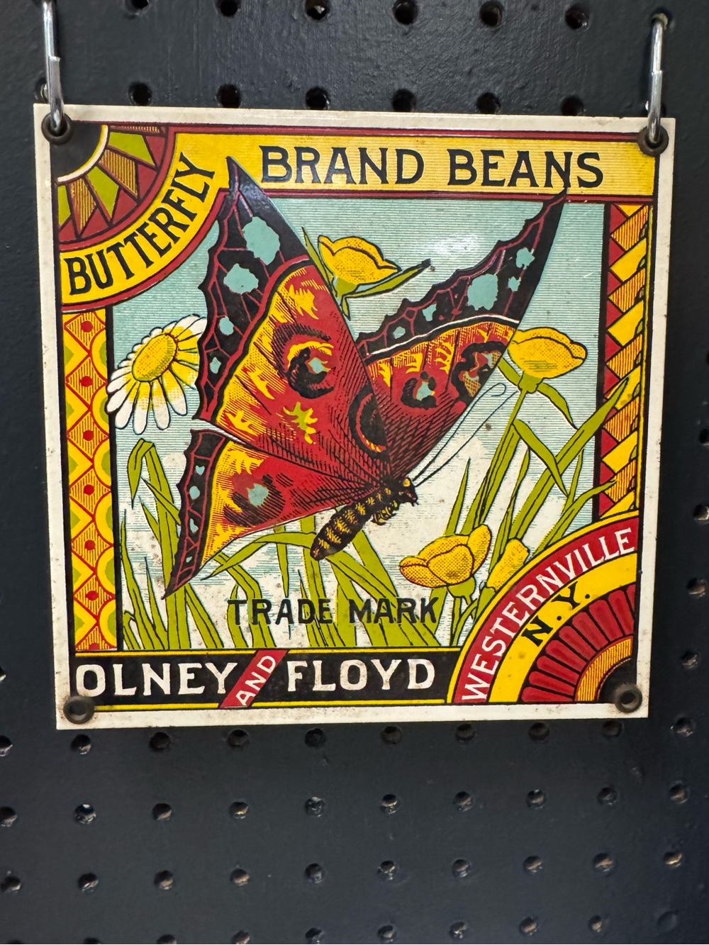 Vintage Andre Rooney Olney & Floyd Butterfly Brand Beans Metal Square Sign